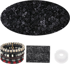 4000pcs Black Clay Beads for Bracelet Making, 6mm Flat Round Polymer Beads Space