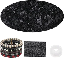 4000pcs Black Clay Beads for Bracelet Making, 6mm Flat Round Polymer Beads Space
