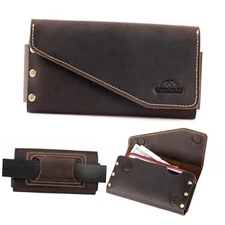  Leather Phone Holster with Belt Loop, Magnetic Large Belt Loop-Darkbrown