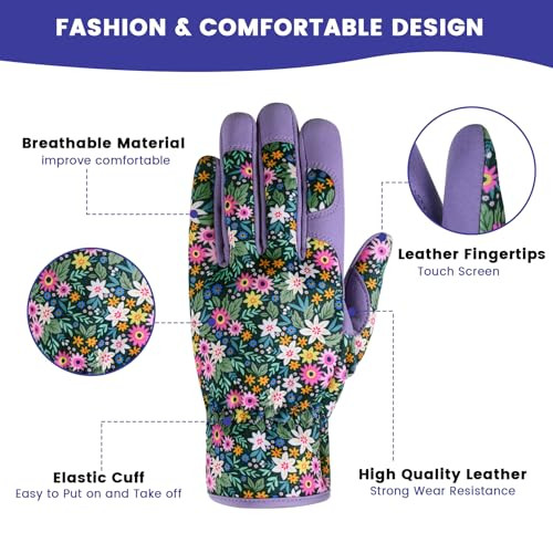 Guantes de jardinería para mujer - Guantes de jardinería agarre firme transpirable púrpura - Imagen 4 de 7