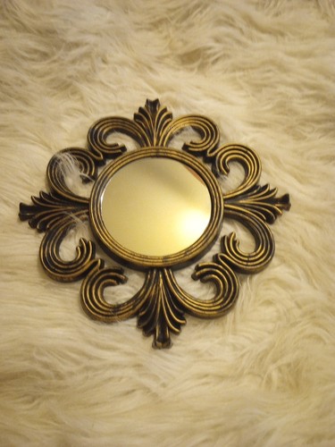 Espejo pequeño dorado negro Sunburst Starburst vidrio plástico 9,5x9,5 hogar oficina gimnasio - Imagen 16 de 17