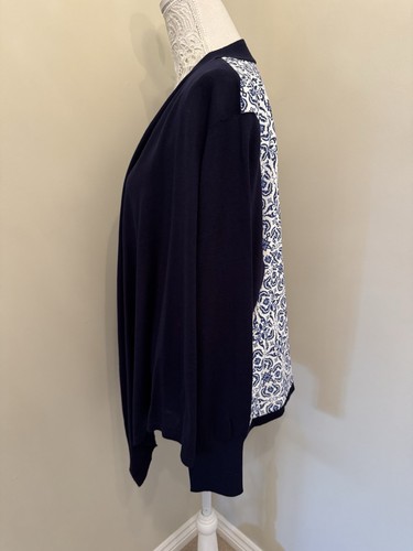 Neu Oasis Damen-Cardigan dunkelblau gemustert hinten Wasserfall, UK-Größe XXL - Bild 4 von 6