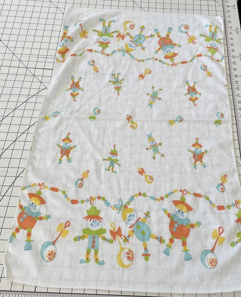 MANTA DE SEGURIDAD INFANTIL BEBÉ VINTAGE AZUL NARANJA NIÑO NIÑA PAYASOS 21" X 34" Foto 2 de 4