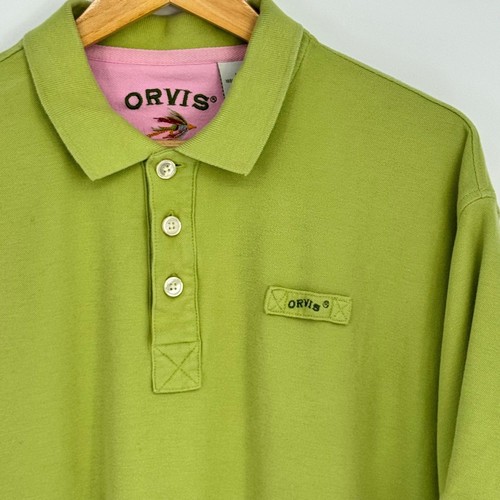 Orvis Fly Mens Green Pink Fishing Outdoor Short Sleeve Polo Shirt Size L - Picture 4 of 11