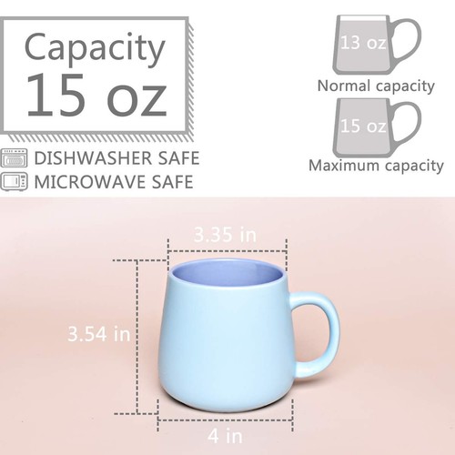 Matte Ceramic Coffee Mug Blue Tea Cup for Office and Home 15 oz Dishwasher - Picture 2 of 7