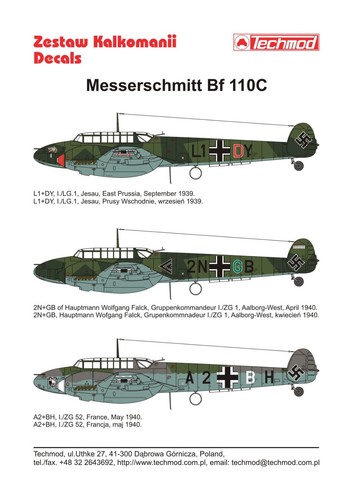 Messerschmitt Bf 110C - 1939-40 - 48049 - decals - Picture 1 of 2