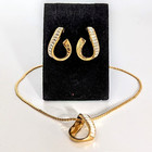 Swarovski Baguette Twist Crystal Necklace and Earring Jewelry Set Gold Tone