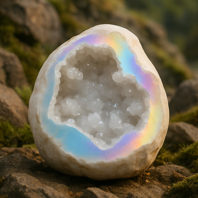 Quarz Geode ''Angel Aura''  Behandelter Naturkristall  Achat Geode  Kristallkugel