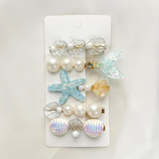 Shell Pearl Starfish Hair Clips Set, 5 PCS Mermaid Hair Clips for Women, Girls S