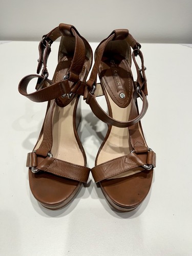 Celine Damen braun Leder Plateau Keilabsatz Größe 35,5 / US 5 - Bild 2 von 8
