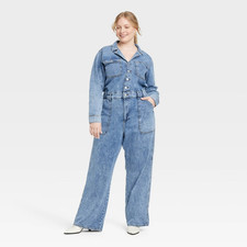 Women's Long Sleeve Utility Baggy Denim Jumpsuit - Universal Thread Blue 17