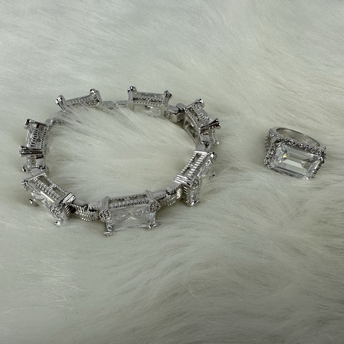 Park Lane Jewelry Silver Tone Rhinestone Bracelet and Ring Size 6 NWOT