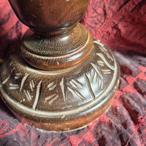 Vintage Antique Wooden Hand Carved Candlestick Table Lamp H43cm Bayonet Fitting - Picture 4 of 21