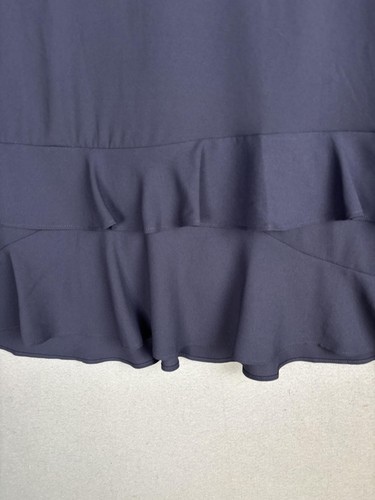 Camisa Ann Taylor Mujer Mediana Pequeña Azul Marino Volantes Dobladillo Manga Corta Blusa Peplum - Imagen 6 de 14