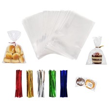 XLSFPY 100PCS Clear Cellophane Bags, 5x7 Small Treat Bags with Ties, Cake Pop...