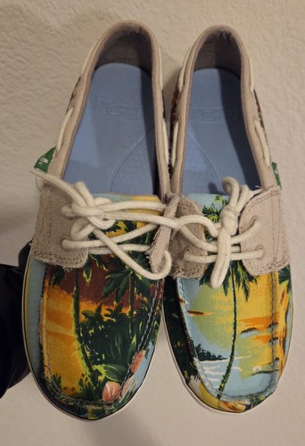 ๐ New Sanuk Tropical Sailaway Boat loafers Canvas Shoes in Hawaiian - SIZE 5 - Picture 17 of 24