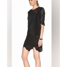 Ulla Johnson Delphine Silk Eyelet Embroidery Drop Waist Dress Black Size 2