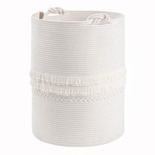 CherryNow Baby Laundry Hamper for Nursery, Tall Basket for Laundry Room, Whit...