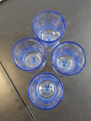 Vintage Indiana Glas Depression Madrid blau Erinnerung Set 4 Kelche Bund - Bild 2 von 15