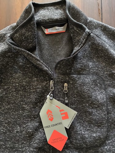 Free Country Men's M Full Zip Heathered Black Fleece Vest Outdoor NWT - Picture 3 of 8