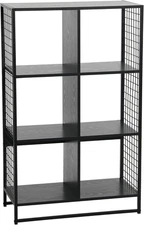 Trellis Open Storage Bookshelf with 6 Cube Compartments Black Oak Wood Grain and