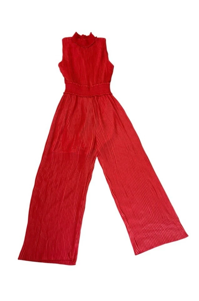 NUEVO SIN ETIQUETAS Mono Nanette Lepore Cuello Simulado Plisado Cintura Elástica Coral Para Mujer’s 6 Foto 3 de 4