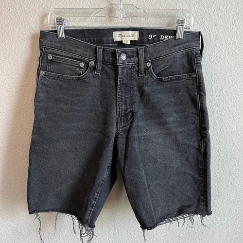 Pantalones Cortos de Denim Madewell 9" Para Hombre 30 Negros Sorrento Lavado Dobladillo Crudo Tiro Medio Elastizados