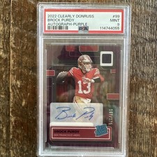 2022 Panini Clearly Donruss Rated Rookie Brock Purdy Purple Auto 167/175 PSA 9