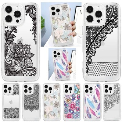 Cover For iPhone 16 Pro Max 14 15 Plus 13 Vintage Patterned Clear TPU Phone Case