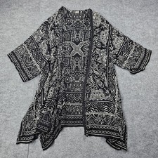 Bila Kimono Cardigan Womens M/L Black Boho Paisley Open Front Rayon Festival