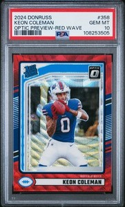 2024 PANINI DONRUSS OPTIC PREVIEW RED WAVE #358 KEON COLEMAN ROOKIE PSA 10