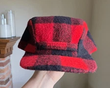 Vintage Woolrich Buffalo Plaid Wool Hat Trapper Cap Red Mackinaw Medium