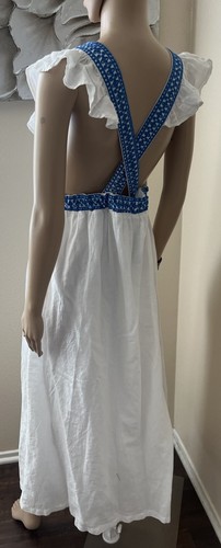 NWT J.CREW Shoulder Ruffle deep V-neck LINEN Midi dress Bohemian Embroidered S - Picture 5 of 9