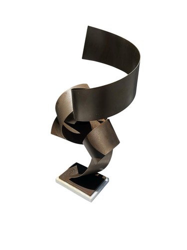 Vintage Henley Metal Ribbon Sculpture on Marble Base. Some rusting. 14x9x24in - Picture 3 of 11
