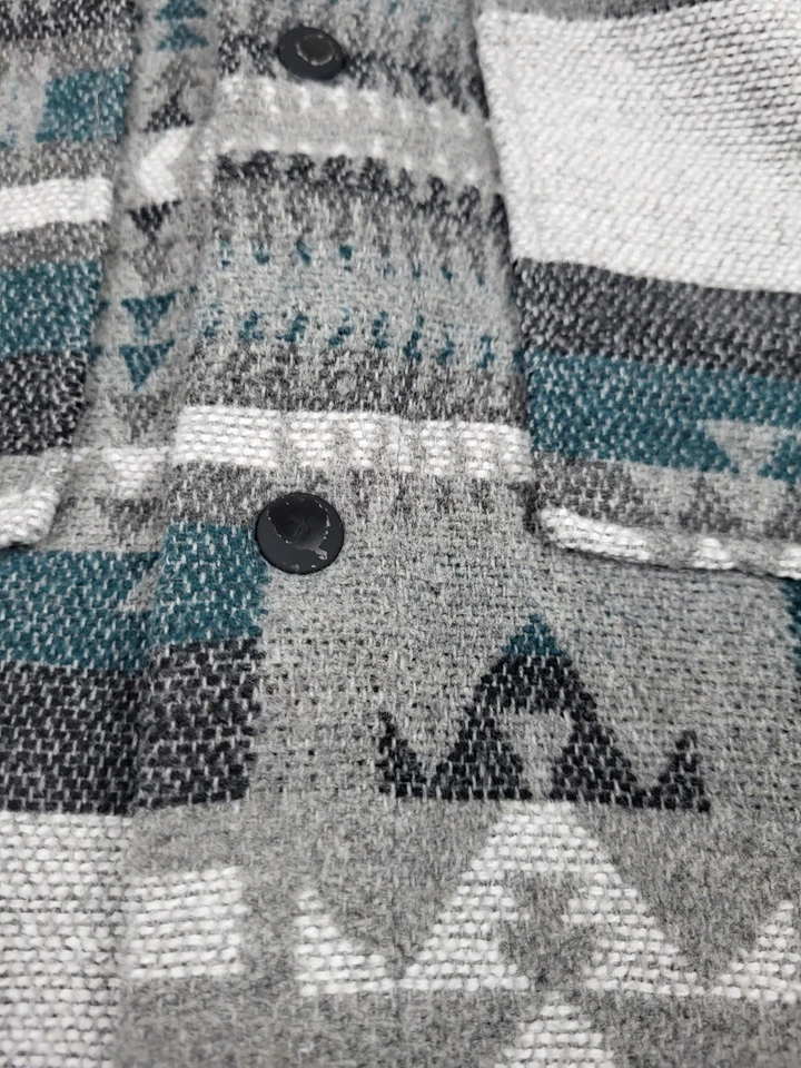 Zara Aztec Flannel Shirt Boys 11 12 152cm Gray Hoodie Midweight Snap Button Warm - Image 3 of 4