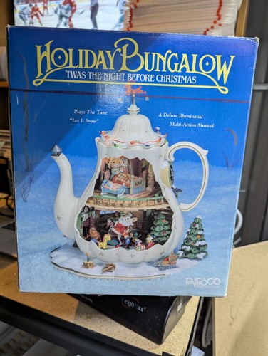 carillon vintage enesco Holiday Bungalow Delux illuminato nuovo scatola aperta raro - Foto 1 di 11