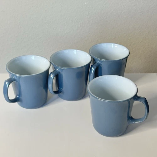 Vintage Pyrex Slate Blue Coffee Mugs Ca. 82-85’ Set Of 4 With D Handle