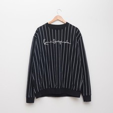 Karl Kani Originals Mens XL Black White Pinstripe Crewneck Sweatshirt Hip Hop