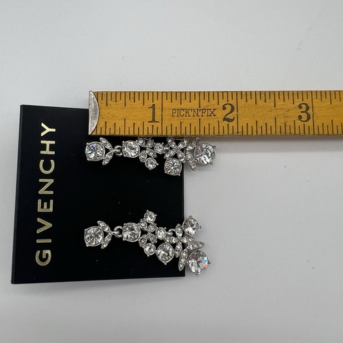 Signed Givenchy Silver Tone Clear Crystal Necklace & Drop Earring Set - Picture 8 of 8