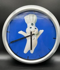 Vtg Pillsbury Doughboy Blue Black Silver White Circle Wall Clock - 13"
