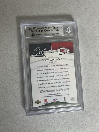 Tony Gonzalez signed encapsulated Card Beckett BAS cert slabbed 2007 Upper Deck - Picture 3 of 3