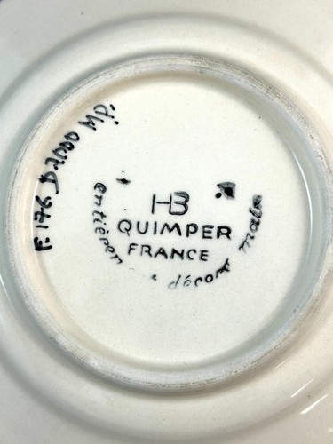 Plato de pan y mantequilla azul Quimper Bretaña diseño mujer orientado a la izquierda - Imagen 5 de 5