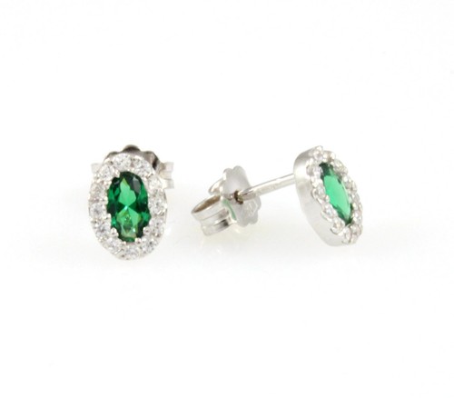 Orecchini a lobo in oro bianco 18 kt 750 ovali con pietra idrotermale verde - Imagen 1 de 2