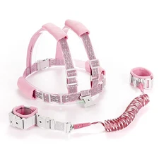 Reflective Toddler Harness with Anti Lost Wrist Link- 3 in 1 Baby Safety Pink 