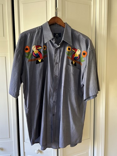 Herren Vintage Urlaub handbesticktes Papageienhemd Columbian XL - Bild 1 von 11