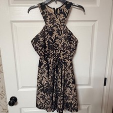 Windsor Black Lace Halter Fit & Flare Mini Dress Nude Lining Sleeveless Party