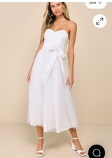 Lulus White Strapless wedding dress/shower XS satin bow scalloped sequin NWT