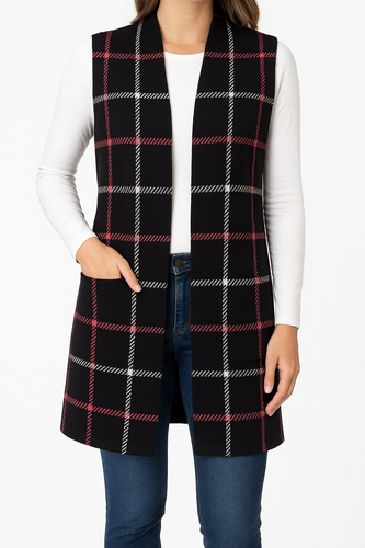 Love Scarlett karierte Cardigan Weste vorne offen schwarz pink Größe M Musteretikett - Bild 1 von 7