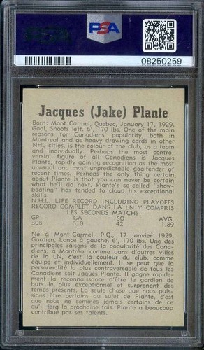 1958-59 Parkhurst #22 Jacques Plante PSA 8 Canadiens HOF *ML70-546 - Picture 2 of 2
