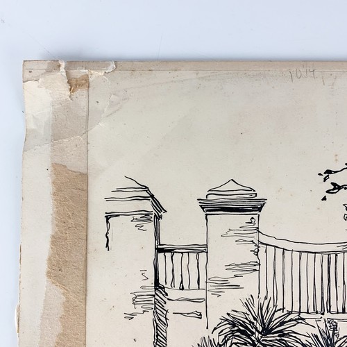 Vintage Walt Huber Original Line Pen Ink Art Drawing Signed Trees Fence Flora - Picture 5 of 9